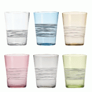 Zafferano Filante Lot de 6 Verres Tumbler en Verre Coloré Effet Rayé avec Filaments Blancs Appliqués à la Main, Couleurs Assorties Élégantes et