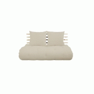 CANAPÉ LIT FUTON SHIN SANO BEIGE ET PIN MASSIF COUCHAGE 140*200 CM.