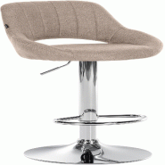 Décoshop26 - Tabouret de bar x1 réglable en hauteur en tissu taupe dossier ajouré et pied métal chromé 10_0005726 - métal 3000265182326