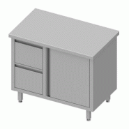 Meuble bas table de travail inox centrale avec deux tiroirs à gauch... - P932778080