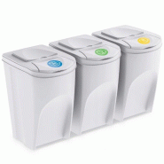 Set de 3 poubelles Keden Sortibox - poubelle de recyclage, blanc cassé, volume 3x35L - blanc plastique ZA5643