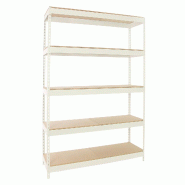SimonRack Rayonnage industriel, 2500x1200x750 mm, 400 kg au point de flexion, 5 étagères bois, rayonnage garage, Blanc/Bois- Ecoforte - blanc métal