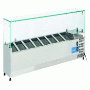 Vitrine réfrigérée en acier inoxydable pour 8 plateaux GN1/4. Dimensions 180x33.5x44h cm. Température +2°C/+8°C. Tête froide VRX 18/33 - 1762