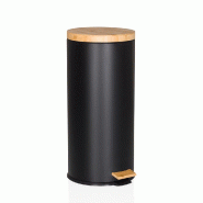 Collecteur à déchets / Poubelle CLEAN BAMBOO 30 L acier/bambou noir mat hjh OFFICE - noir Bambou 741204
