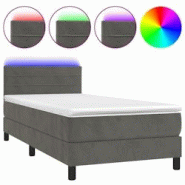 Décoshop26 - Cadre de lit LED avec sommier, tête de lit ajustable et matelas 90x190cm en velours gris foncé - TDL0208260 - gris Décoshop26 - Cadre de lit LED avec sommier, tête de lit ajustable et matelas 90x190cm en velours gris foncé - TDL0208260 - gris