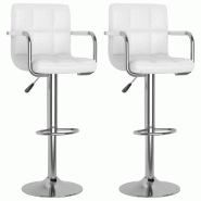 Décoshop26 - Lot de 2 tabourets de bar chaises hautes avec dossiers et accoudoirs en PVC blanc et acier DEC029613 - blanc 3000257463372