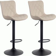 Décoshop26 - Lot de 2 tabourets de bar en synthétique crème pieds en métal noir hauteur réglable pivotant TDB10731 - beige métal 3002487432692