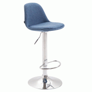 Décoshop26 - Tabouret de bar x1 avec repose-pieds hauteur réglable en tissu bleu 10_0001034 - bleu 3000711069607