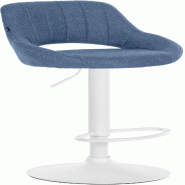 Décoshop26 - Tabouret de bar x1 réglable en hauteur en tissu bleu dossier ajouré et pied métal blanc 10_0006188 - bleu métal 3000265430243