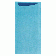 Etui pour couverts kraft turquoise + serviette bleu intissée 11,2x22,5cm 250