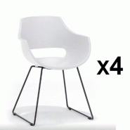 LOT DE 4 CHAISES DESIGN REMO COQUE BLANCHE PIÉTEMENT LUGE MÉTAL NOIR MAT