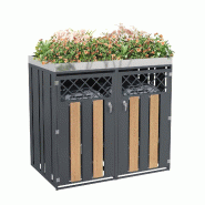 Merax Boîte à poubelles à roulettes à double porte, 132x80x124.5 cm, acier galvanisé, avec zone de plantation supérieure, rayures verticales, gr