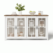 Merax Buffet de cuisine 160x40x86 cm avec portes vitrées, plateau aspect bois et rangements, blanc - blanc multi-matériau N635P45407576W Merax Buffet de cuisine 160x40x86 cm avec portes vitrées, plateau aspect bois et rangements, blanc - blanc multi-matériau N635P45407576W