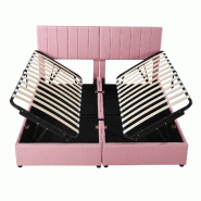 Merax Lit rembourré 180x200 cm, lit coffre hydraulique, lit double 2-en-1 en lin, tête de lit réglable, Rose - rose multi-matériau LDU00092AAH