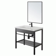 Meuble de salle de bains sous-vasque, vasque en céramique et miroir, avec siphon en acier, meuble au sol avec étagère, industriel - 60x47x78h cm -