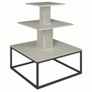 Présentoir 3 niveaux base métal noir Vertigo noyer clair 90x90x117cm