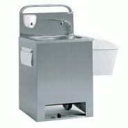 Tournus LAVE-MAINS AUTONOME CHAUFFANT sur roues, avec dosseret, commande au pied distributeurs à savon, essuie-mains et poubelle crochetable - inox 8