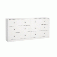WellHome - Buffet Double avec 6 Tiroirs en coloris Blanc 144 x 31 x 69 cm - Ebro White - blanc multi-matériau WH16213