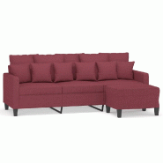 Canapé à 3 places avec repose-pieds Rouge bordeaux 180 cm Tissu Modèle Vega StudioDesk Métal - 8721012060623
