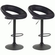 CLP Lot de 2 Tabourets de bar Olinda en similicuir hauteur réglable et siège pivotant Noir /Noir - noir polyester 320300 CLP Lot de 2 Tabourets de bar Olinda en similicuir hauteur réglable et siège pivotant Noir /Noir - noir polyester 320300