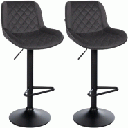 Décoshop26 - Lot de 2 tabourets de bar repose-pieds hauteur réglable en velours noir coutures losange cadre métal noir 10_0006020 - noir métal 300