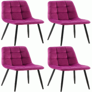 Décoshop26 - Lot de 4 chaises de salle à manger coutures forme carrées en tissu velours violet pieds en métal noir 10_0001797 - violet métal 3000