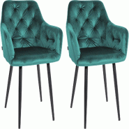Décoshop26 - Set de 2 chaises de salle à manger avec coutures décoratives en velours vert foncé et pieds en métal noir 10_0001628 - noir métal 3