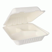 Papstar 50 Boîtes à menu, canne à sucre "pure" 3 compartiments 7,7 cm x 20 cm x 22 cm blanc - blanc Matériau naturel 4002911368916