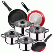 San Ignacio - Batterie de cuisine Hita 16/18/20/24cm en acier inoxydable avec jeu de 3 poêles 16/20/24cm en aluminium pressé, induction - PK7059