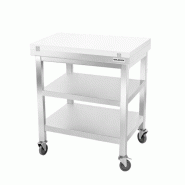 Table de travail en inox 600x500 mm avec plaque de découpe blanche et 2 étagères sur roulettes PREMIUM - GOLDINOX - gris inox 3701770842292