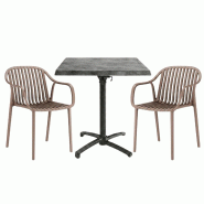 Table extérieure copper 60x60 cm pied t-one pliable avec 2 fauteuils salou - tigaone - 3701680324895