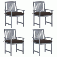 VidaXL Chaises De Jardin Et Coussins Lot De 4 Gris Bois Acacia Massif - gris 3061268