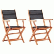 VidaXL Chaises Pliables De Jardin Lot De 2 Noir Eucalyptus Textilène - noir 48692 VidaXL Chaises Pliables De Jardin Lot De 2 Noir Eucalyptus Textilène - noir 48692