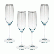 WellHome - Lot de 4 flûtes à champagne de 210 ml avec motif rayé Ø4,5x23 cm - transparent verre WH16787