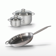 Batterie de cuisine avec 1 poêle de cuisson 32 cm et 2 faitouts 20/14 cm en inox sans PFAS Elo Collection Relief Solution Brillant - gris 31762399412_0