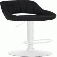 Décoshop26 - Tabouret de bar x1 réglable en hauteur en tissu noir dossier ajouré et pied métal blanc 10_0005900 - blanc métal 3000265287885