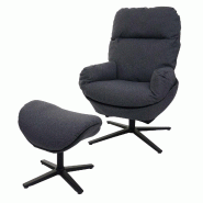 Mendler Fauteuil relax + tabouret HWC-L12, Fauteuil TV Fauteuil à bascule Fonction bascule, pivotant, métal tissu/textile ~ gris foncé - gris texti
