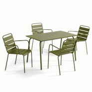 Oviala Business Ensemble table de jardin et 4 fauteuils en métal Vert Kaki - vert acier 114633 Oviala Business Ensemble table de jardin et 4 fauteuils en métal Vert Kaki - vert acier 114633