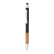 Stylo à bille stylet en aluminium - finition mat - embase en liège naturel - encre bleue Stylo à bille stylet en aluminium - finition mat - embase en liège naturel - encre bleue