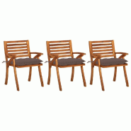 VidaXL Chaises à Manger De Jardin Avec Coussins Lot De 3 Acacia Massif - gris 3060850