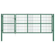 Vidaxl portail de clôture de jardin avec poteaux 350x120 cm acier vert 142570