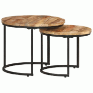 VidaXL Tables gigognes 2 pcs Bois de manguier brut Modèle Versailles - 337999