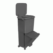 WellHome - Poubelle Verticale à roulettes 38L à 2 Compartiments (24L + 14L) - noir plastique polypropylène WH16048