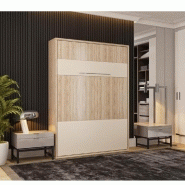 ARMOIRE LIT ESCAMOTABLE MYKONOS CHÊNE / BEIGE COUCHAGE 140*200 CM.