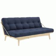 BANQUETTE FUTON FOLK EN PIN MASSIF COLORIS MARINE COUCHAGE 130 X 190 CM.