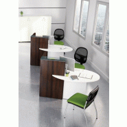 Bureau d'accueil oval avec parties haute et basse - MDD - Blanc, Wengé, A droite