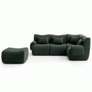 Canapé d'angle modulaire MILYSOFA SOFATIME 4 places avec méridienne Tissu fine bouclette Vert foret - MS-TIME-5-GF