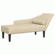 Décoshop26 - Méridienne chaise longue pour intérieur avec coussins en tissu crème DEC026068 - beige 3000255605392