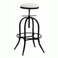 Décoshop26 - Tabouret de bar design industriel hauteur réglable en métal noir et assise PVC blanc 10_0005360 - blanc métal 3000252602394