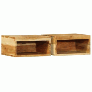 Helloshop26 - Lot de 2 meubles TV muraux en bois massif d'acacia rangement pratique élégant 40 x 30 x 19 cm en bois d'acacia marron 02_0057700 - mar